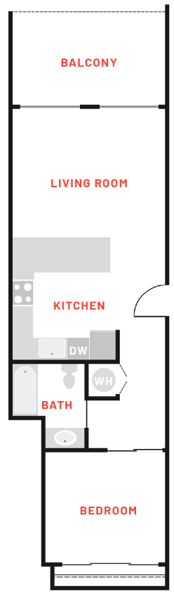 a floor plan of a living room with a kitchen and a bathroom