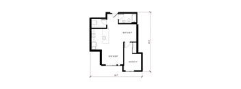 A black and white floor plan of a house with dimensions.