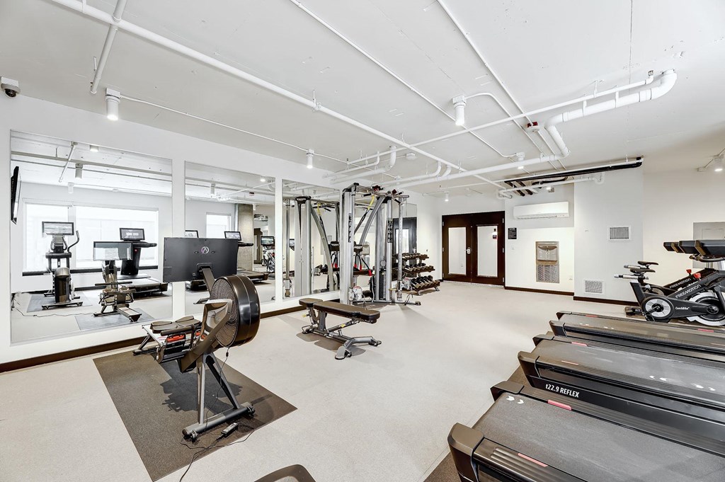 the gym is equipped with weights and cardio equipment