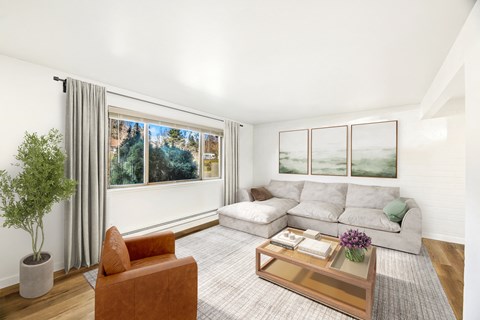 a living room with a couch and a coffee table
