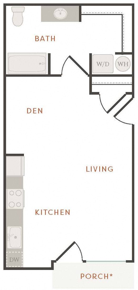 a floor plan of a small house with a bathroom and a kitchen