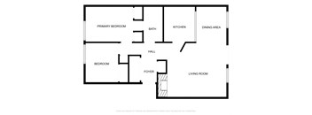 A floor plan of a house with a living room, dining area, kitchen, and several bedrooms.