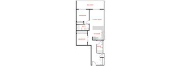 a floor plan of a living room with a bathroom and a kitchen