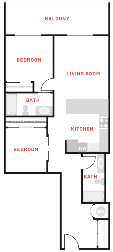 a floor plan of a living room with a bathroom and a kitchen