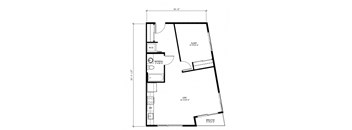 A floor plan of a room with a sleeping area, a live area, and a refresh area.