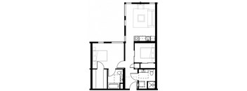 a floor plan of a small house with a kitchen and a living room