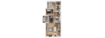 A detailed 3D floor plan of a residential apartment.