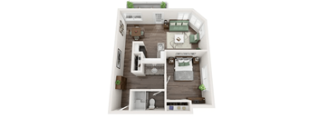 a floor plan of a bedroom with a bathroom and a living room