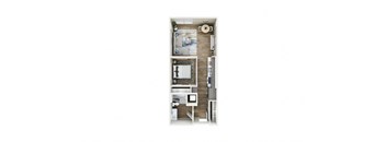 a floor plan of a small apartment with a bedroom and a bathroom