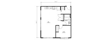 A floor plan of a room with a sleeping area, a live area, and a refresh area.