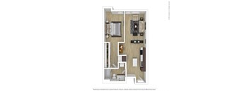 a 1 bedroom floorplan with a bedroom and a living room
