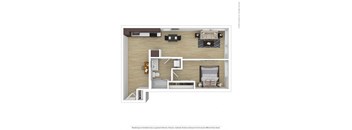 a stylized floor plan of a 1 bedroom apartment