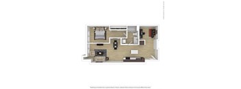 a 3d floor plan of a 1 bedroom apartment