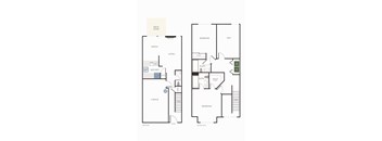 A floor plan of a two level home with a garage and a den.