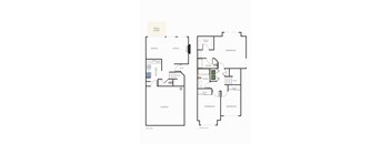 A floor plan of a two level home with a deck patio.
