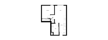 A black and white floor plan of a small apartment.