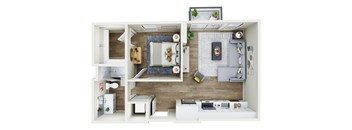 a bedroom with a wood floor