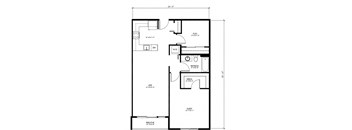 A floor plan of a house with labeled rooms such as bedroom, bathroom, and kitchen.
