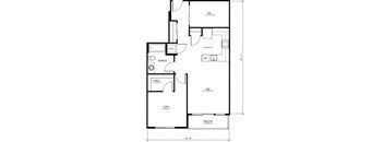 A floor plan of a house with labeled rooms such as bedroom, bathroom, and living room.