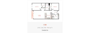 a floor plan of a 2 bed 2 bath apartment