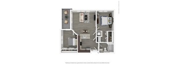 a 3d floor plan of a 1 bedroom apartment