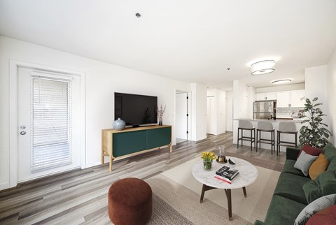a living room with a couch and a coffee table
