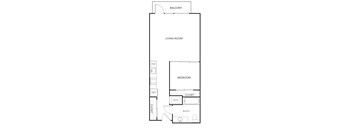 a floor plan of a living room with a bathroom and a bedroom