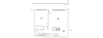a floor plan of a house with a bedroom and a living room