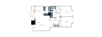 A diagram of a house layout with labeled rooms.