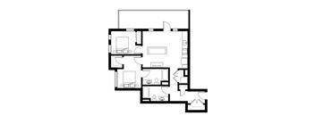 a floor plan of a small house with a bedroom and a living room