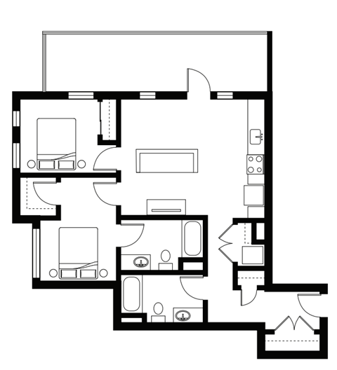 a floor plan of a small house with a bedroom and a living room