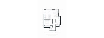 A floor plan of a house with a kitchen, living room, and two bedrooms.