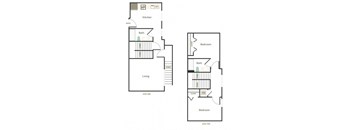 A floor plan of a two-level home with labeled rooms.