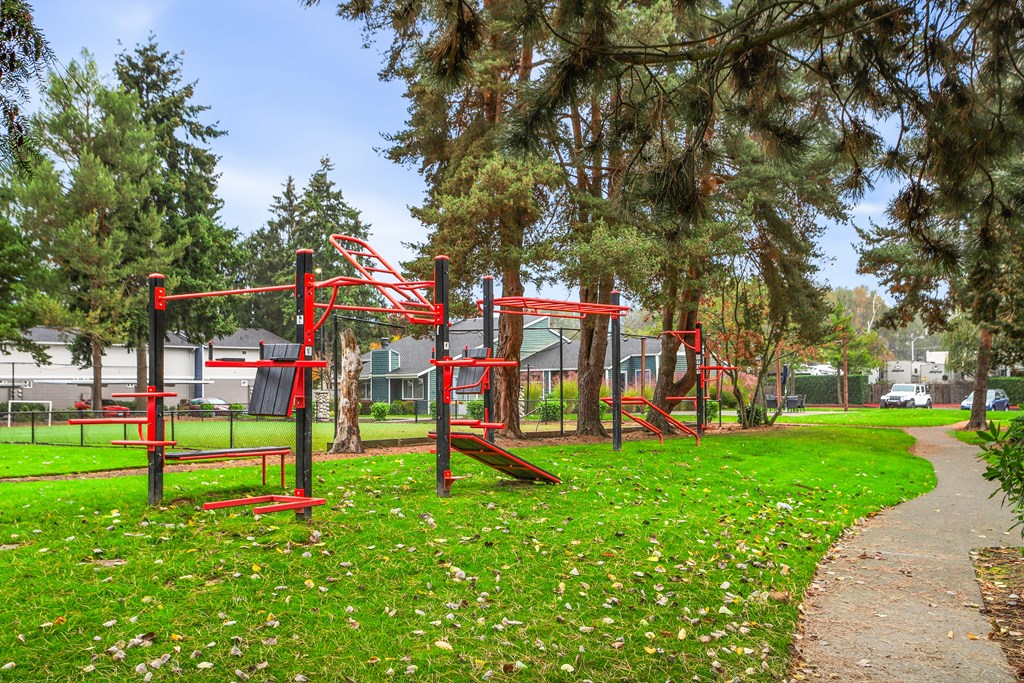 a playground on the grass in a park