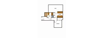 a floor plan of an apartment with a bedroom and a living room