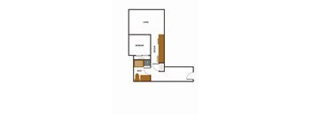 a floor plan of a studio apartment with a bedroom and a living room