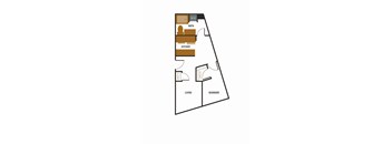 a floor plan of a studio apartment with a bedroom and a living room