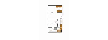 a floor plan of an apartment with a bedroom and a living room