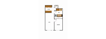 a floor plan of an apartment with a bedroom and a living room with a balcony