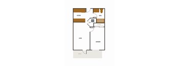 a floor plan of a house with a bedroom and a living room with a staircase