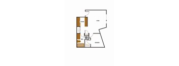 a floor plan of an apartment with a bedroom and a living room