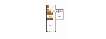 a floor plan of an apartment with a bedroom and a living room