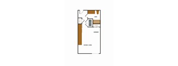 a floor plan of a studio apartment with a bedroom and a living room