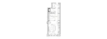 a floor plan of an apartment with a bedroom and a living room