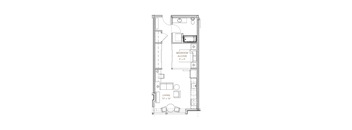 a floor plan of a small house with a bedroom and a living room