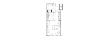 a floor plan of a small apartment with a bedroom and a living room