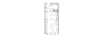a floor plan of a small apartment with a bedroom and a living room