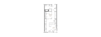 a floor plan of a small apartment with a bedroom and a living room