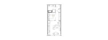 a floor plan of a small apartment with a bedroom and a living room