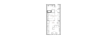 a floor plan of a small apartment with a bedroom and a living room